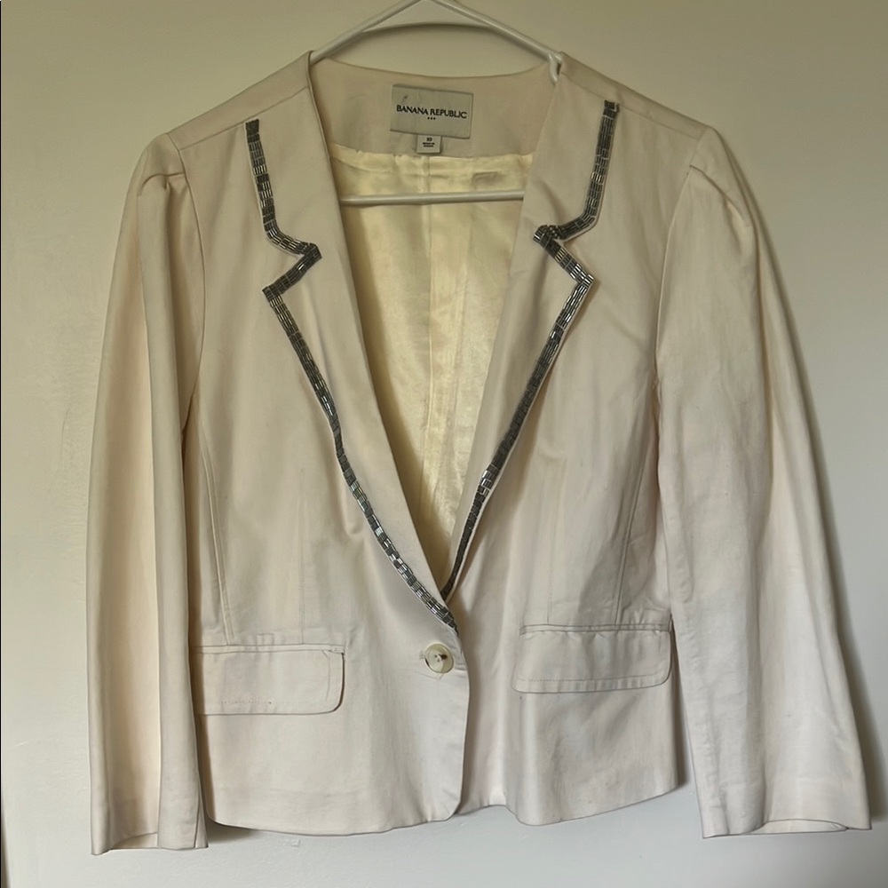 Banana Republic Women's Blazer in Cream with Silver Accents